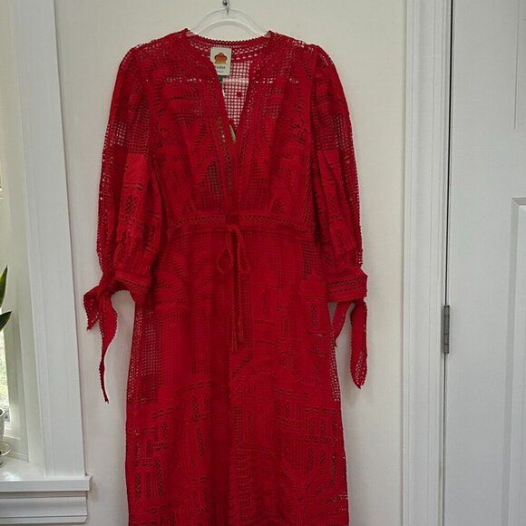 Farm Rio red morada boa guipure maxi dress in Size S - Picture 8 of 14